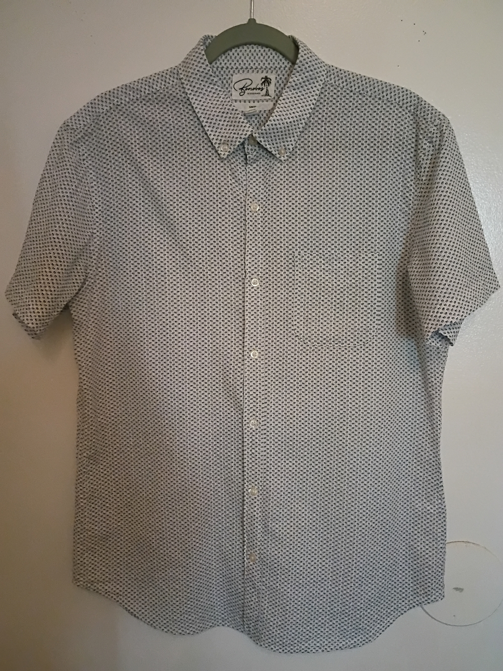 Bonobos Short Sleeve Button-Down Shirt - White with Navy Microprint Sz L